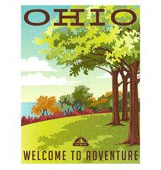 Retro style travel poster series. United States, Ohio landscape.