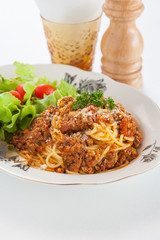 Spaghetti Bolognese with Parmesan Cheese and Basil