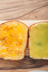 Slices of bread with jam for breakfast
