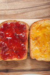 Slices of bread with jam for breakfast