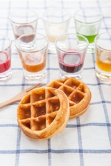 Selective focus on the front Belgium waffles in plate