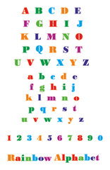 Colorful vector font, rainbow alphabet isolated background