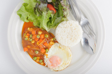 Rice with hamburg steak and fried egg, stock photo