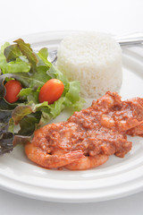 Rice with hamburg steak and fried egg, stock photo