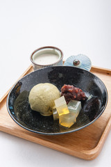 Green Tea(matcha) Ice Cream with Warabi Mochi and Red Bean