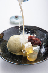 Green Tea(matcha) Ice Cream with Warabi Mochi and Red Bean