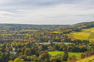 View of English countryside in the fall colors, North Downs in Surrey