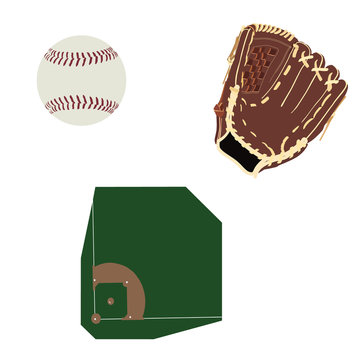 Baseball field, ball and glove