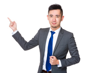 Asian Businessman showing finger point up