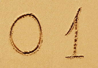 Sand font or number set or collection on an exotic beach near the sea in summer