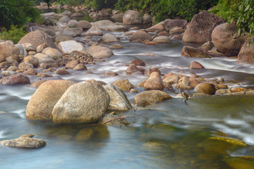 Un-focus image of Brook and rocks in the mountains at Kiriwong v