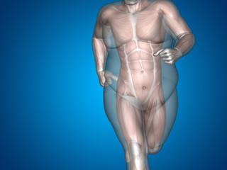 Human man fat and slim concept on blue