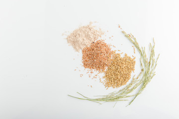 Three variety of rice: wild rice, red rice, and white rice. Shal