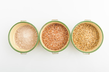 Three variety of rice: wild rice, red rice, and white rice. Shal