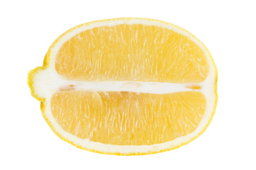 Juicy half of a lemon on white background