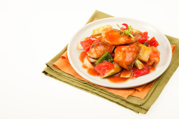 Stir-fried fish with vegetables.