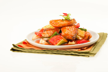 Stir-fried fish with vegetables.