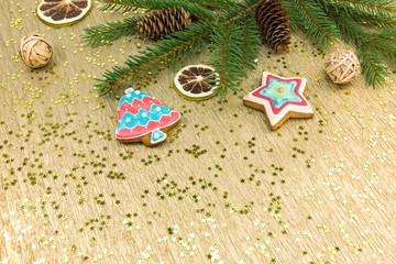 christmas decoration with gingerbread cookies
