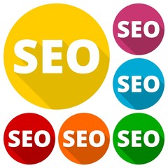 SEO sign icons set with long shadow