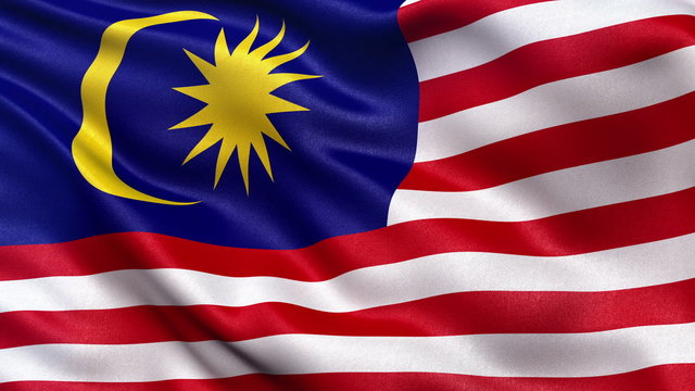 Realistic flag of Malaysia waving in the wind. Seamless loop with highly detailed fabric texture.