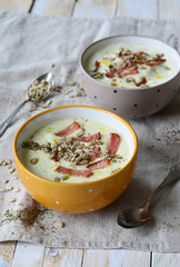 Creamy Zucchini Soup with Bacon and Sunflower Seeds