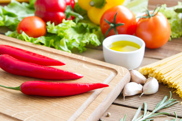 Raw, fresh beef with vegetables