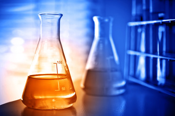 chemical liquid containing laboratory glassware 