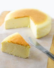 cheesecake on wood plate