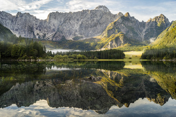Obraz premium panorama of mountain lake in the Alps