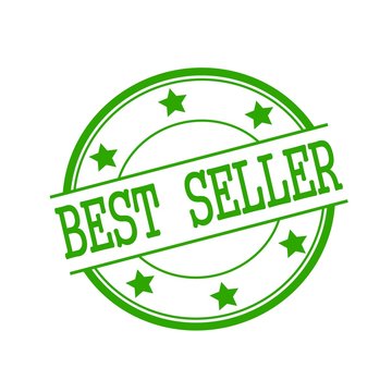 Best seller green stamp text on green circle on a white background and star
