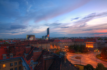 Wrocław krajobraz miasta o zachodzie słońca