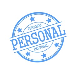 Personal blue stamp text on blue circle on a white background and star