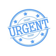 urgent blue stamp text on blue circle on a white background and star