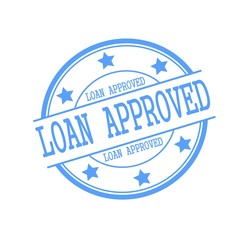 LOAN APPROVED blue stamp text on blue circle on a white background and star