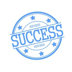 Success blue stamp text on blue circle on a white background and star