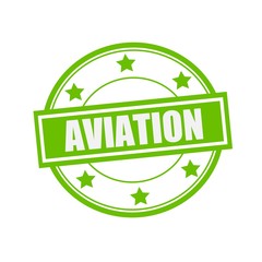 aviation white stamp text on circle on green background and star