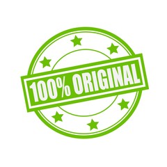 one hundred percent Original white stamp text on circle on green background and star