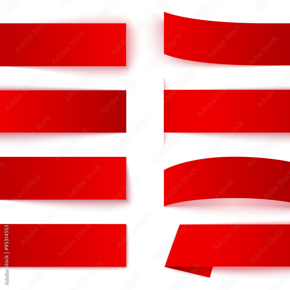 Aufkleber Set of red paper ribbon banners with realistic shadows on white background