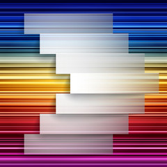 Infographics 7 options paper stripe banners arrow with realistic shadows on rainbow stripes dynamic background