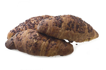 chocolate croissants close up on the white