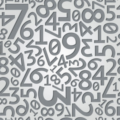 Abstract dark grey random numbers on white background seamless pattern
