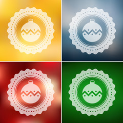 Christmas ornament badge vector set in different colors. Ornament ball stamp vectors with colorful background.