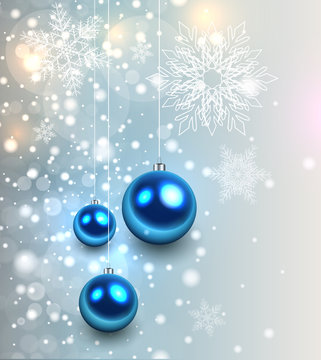 Christmas background with glossy balls and glittering lights