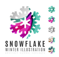 Obraz premium Set of abstract colorful snowflake logo icons, winter concepts, clean modern geometric design