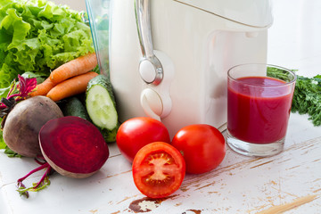 Selection of vegetables and juice