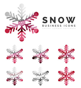 Set of abstract colorful snowflake logo icons, winter concepts, clean modern geometric design