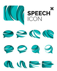 Set of abstract speech bubble and cloud icons, business logotype concepts, clean modern geometric design