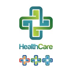 Obraz premium Health Care Cross Hospital Logo Design. Health Wealth Care Logo Template Vector Pulse Cross