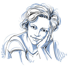 Portrait of delicate dreamy good-looking woman, black and white