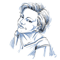 Vector art drawing, portrait of gorgeous happy girl isolated on